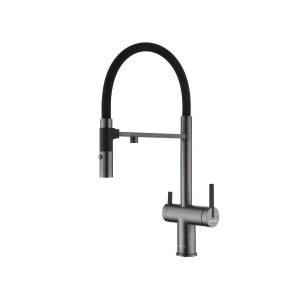 Смеситель для кухни Paulmark Gravity Gr213888-GM с гибким изливом, вороненая сталь