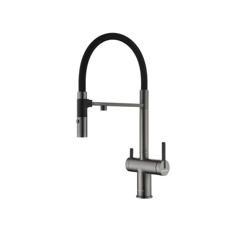 Смеситель для кухни Paulmark Gravity Gr213888-GM с гибким изливом, вороненая сталь