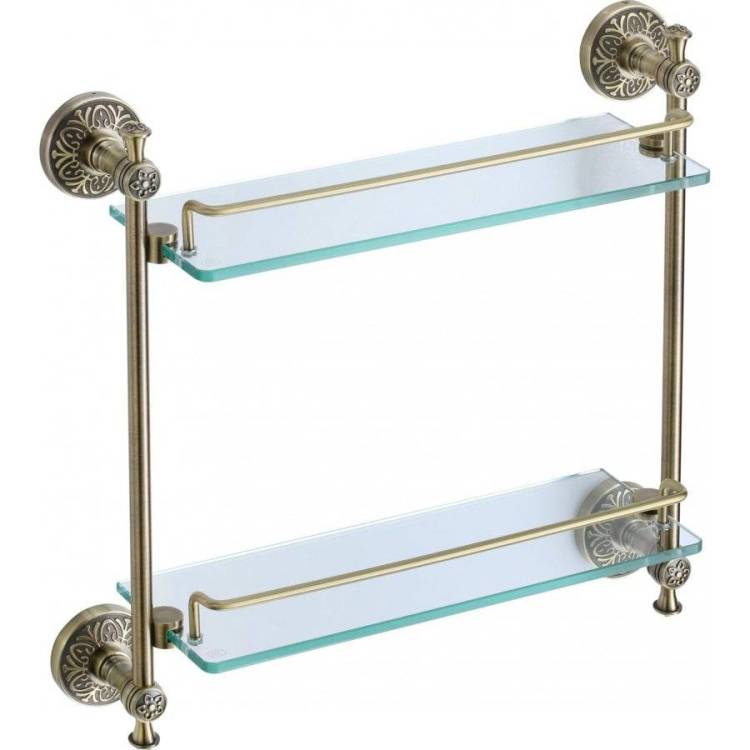 Полка прямая двойная (стеклянная) 40 см Savol 58с S-005822C бронза