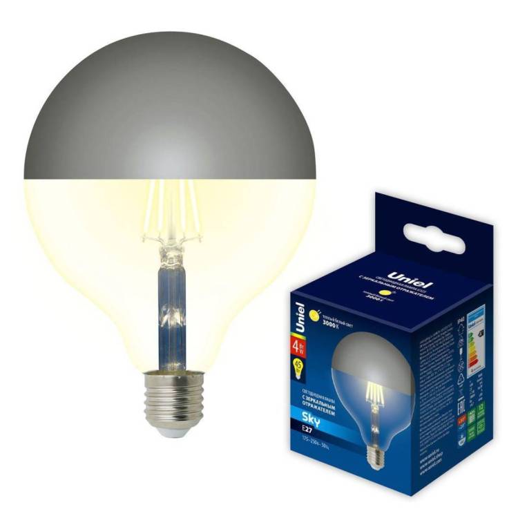 Светодиодная лампа Uniel Sky LED-G125-4W/3000K/E27/CL MIRROR/CHROME PLS02WH
