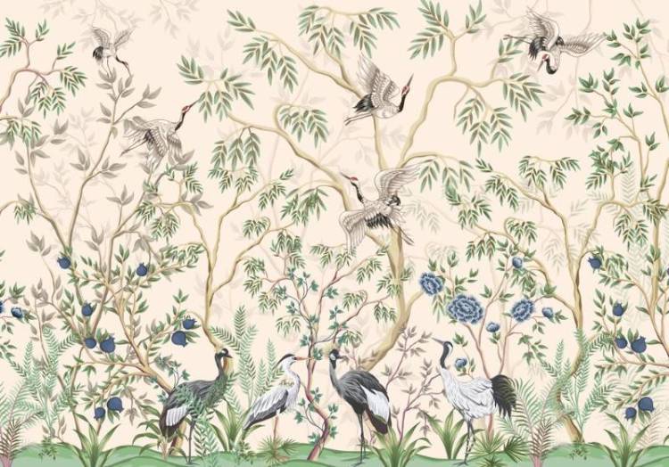 3D Фотообои Artegrafico «Журавли в цветущем саду» FN-033 песок