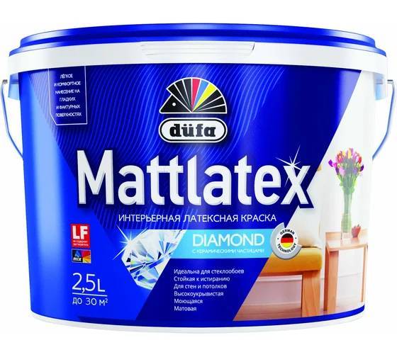Краска для стен и потолков для влажных помещений латексная Dufa Mattlatex D100 матовая база 3 2.5 л