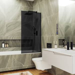 Шторка на ванну MaybahGlass MGV-78-6у стекло графит, профиль черный, 1400x400