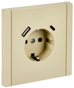 Розетка 1-местная с заземлением, шторками и USB Type A+С IEK Forte&Piano FP-R14-16-U22-018-K10 ваниль