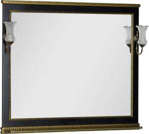 Зеркало Aquanet Валенса 110 черный краколет, золото, с полкой