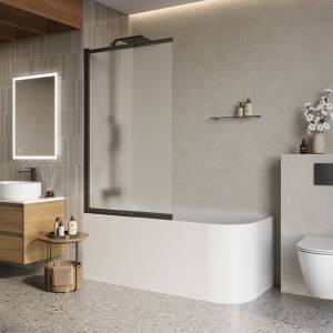 Шторка на ванну Belbagno LUCE-VF-11-90/145-P-NERO профиль черный, стекло матовое, 90x145