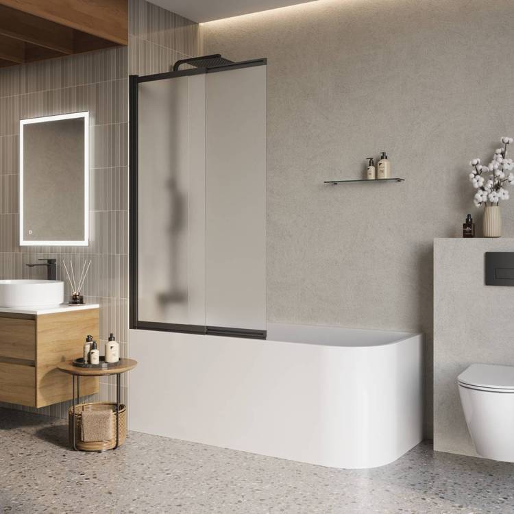 Шторка на ванну Belbagno LUCE-VF-11-90/145-P-NERO профиль черный, стекло матовое, 90x145