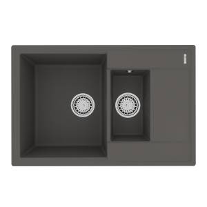 Кухонная мойка Lemark RAMZA 760 9910041 врезная прямоугольная с доп.чашей и крылом из кварцгранита серый шелк
