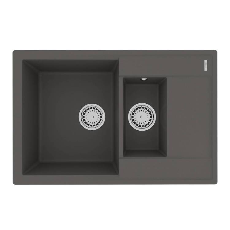 Кухонная мойка Lemark RAMZA 760 9910041 врезная прямоугольная с доп.чашей и крылом из кварцгранита серый шелк