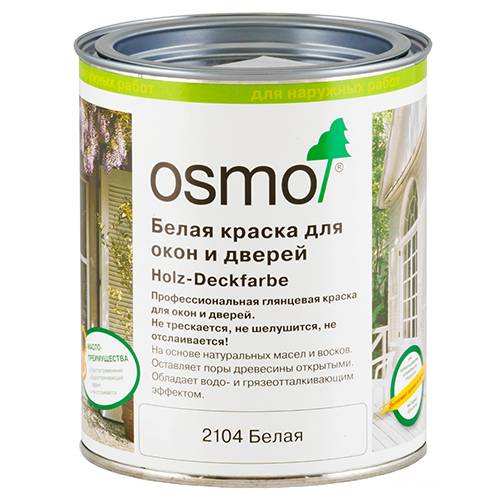 Белая краска для окон и дверей Osmo Holz-Deckfarbe 2104 белая непрозрачная 0.125 л