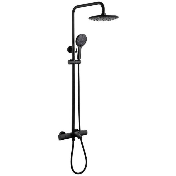 Душевая стойка Abber Thermostat AF8516B черная матовая, с термостатом, с изливом