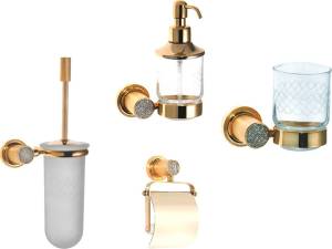 Набор Boheme Royal Cristal Ершик Gold + Стакан Gold + Держатель туалетной бумаги Cold с крышкой + Дозатор Gold