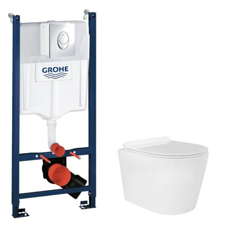 Комплект Grohe GRH745001480 Инсталляция для унитаза Grohe Rapid SL + Унитаз подвесной beWash Aldo безободковый, с сиденьем микролифт, белый глянец