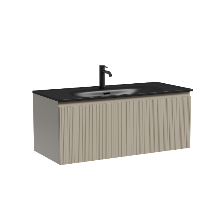 Тумба с раковиной Sancos Code подвесная, 100x46x42, c одним ящиком оснащенным доводчиками, Серая платина, раковина черная