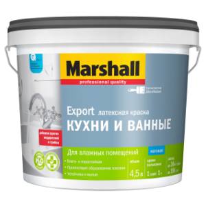 Краска латексная для влажных помещений Marshall Кухни и Ванные матовая база BC 4.5 л
