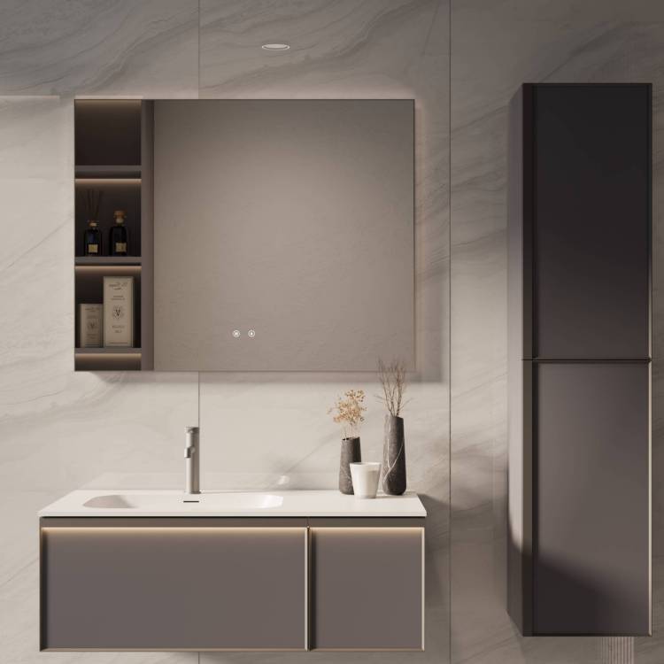 Тумба с раковиной Vincea Elise 1000 левая, 2 выкатных ящика, серый матовый