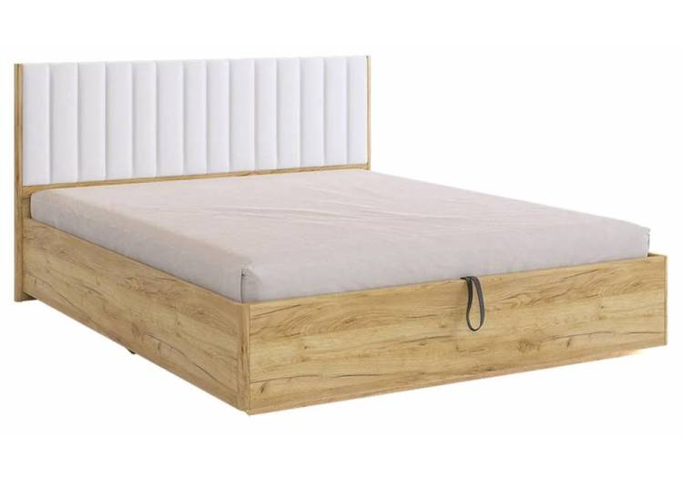 Кровать Woodville Адам 576848 дуб крафт золотой, белоснежная экокожа с ПМ 160x200