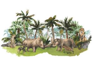 3D Фотообои Artegrafico «Животные на фоне гор в тропиках» NKID-026 акварель