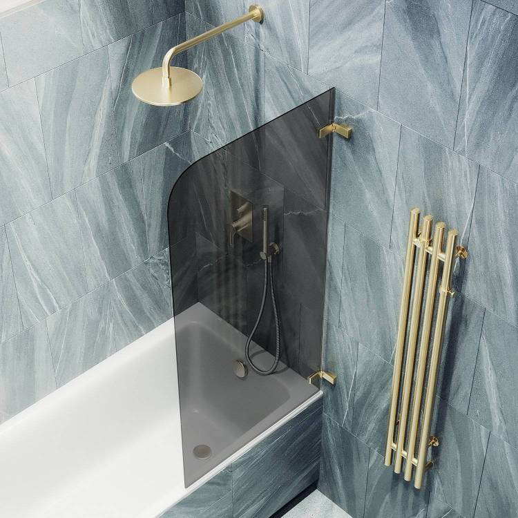 Шторка на ванну MaybahGlass MGV-655-3 70.5x140, поворотная, стекло сатин 6 мм, профиль золото