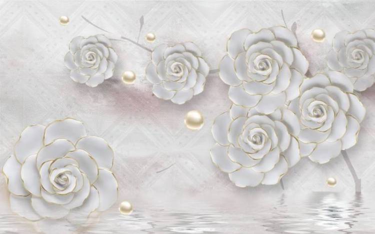 3D Фотообои Artegrafico «Нежные керамические цветы с золотом» CF-025 песок