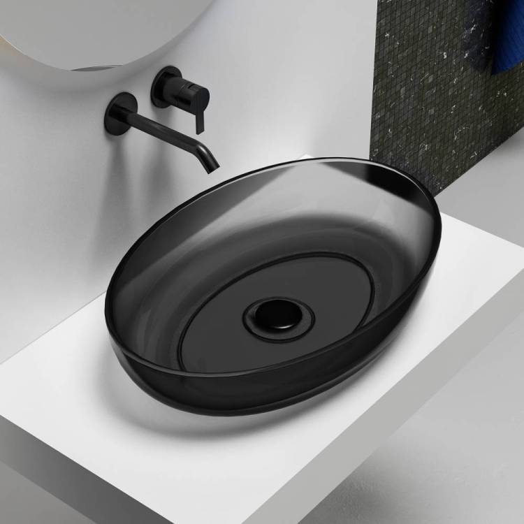 Раковина Abber Kristall AT2801Onyx прозрачная, 60 см, черная