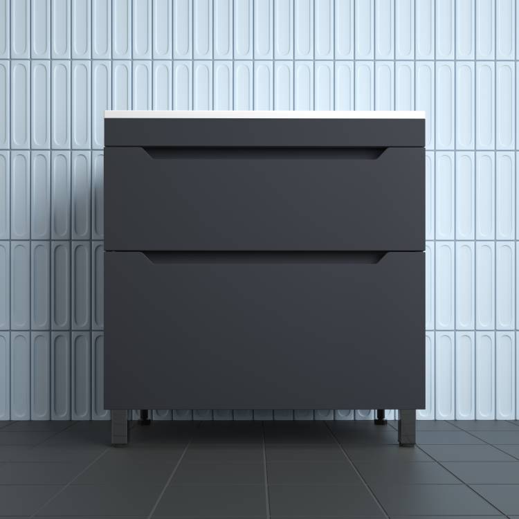 Тумба с раковиной Style Line Остин напольная, графит, раковина антрацит, 82x80x45