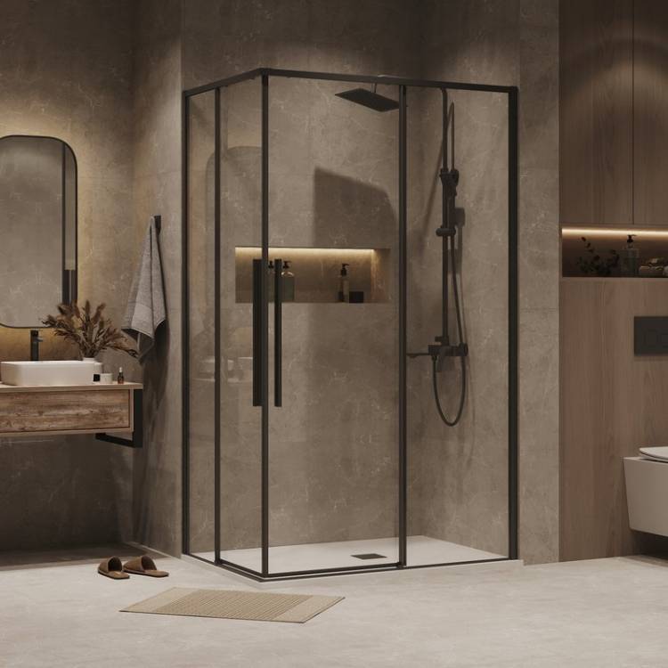 Душевой уголок Grossman Galaxy 300.K33.01.1190.21.00 профиль матовый черный, стекло прозрачное 90x110x195