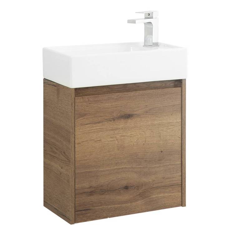 Тумба под раковину Belbagno Kraft Mini KRAFT MINI-500/260-1A-SO-RT-R 49.4x25.6x50 Rovere Tabacco подвесная с распашной дверцей, правосторонняя