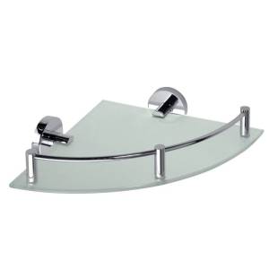 Угловая стеклянная полочка SAPHO X-ROUND с бортиком, 250x70x250 мм, хром