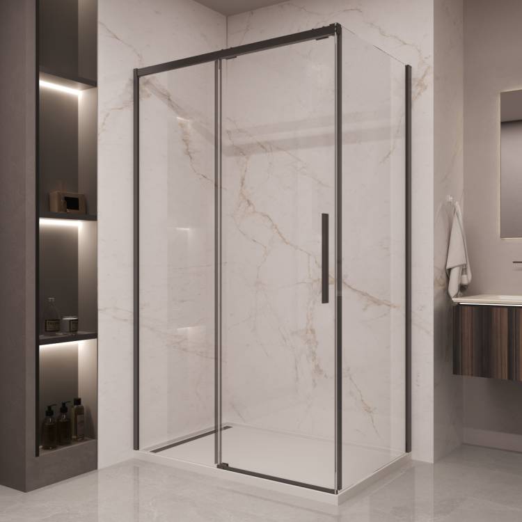 Душевой уголок Vincea Stella VSR-1ST8013CLB профиль черный, стекло прозрачное, 130x80x200