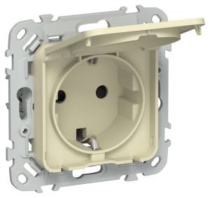 Розетка 1-местная с заземлением, шторками и крышкой IEK Flite FI-R16-16-1-44-K87 навахо