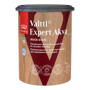 Высокоэффективная декоративно-защитная лазурь Tikkivala Valtti Expert Akva полуматовая бесцветная 0.9 л