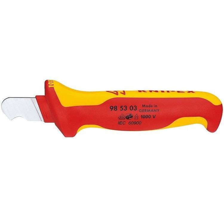 Нож KNIPEX для удаления изоляции круглого кабеля VDE, 170 мм, диэлектрический, 2-компонентная рукоятка
