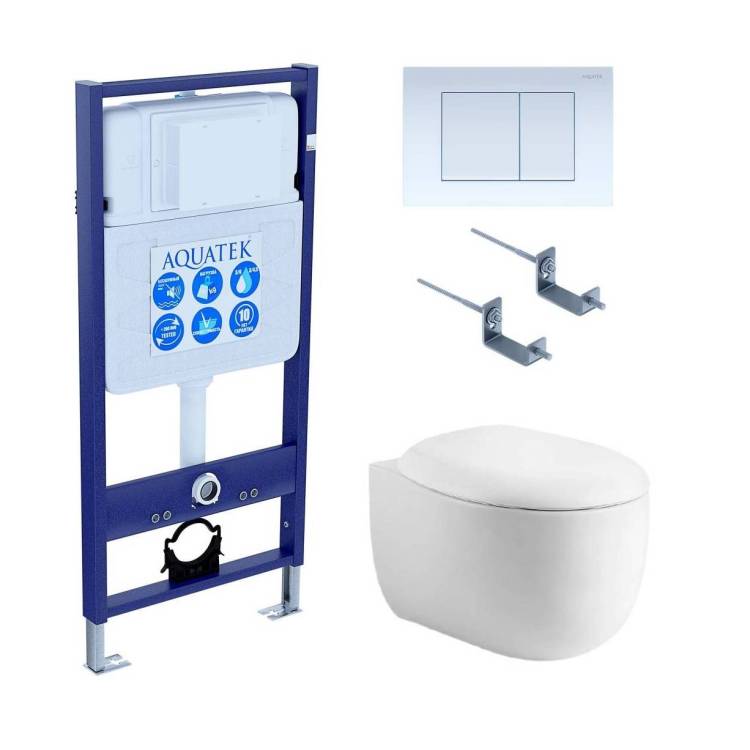 Унитаз с инсталляцией Aquatek Альтаир cm-009 4в1 с белой глянцевой кнопкой