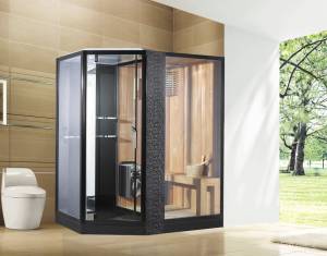 Душевая кабина Orans SR-89103RS Black с финской сауной, профиль черный, стекло белое и прозрачное, 180x130x220