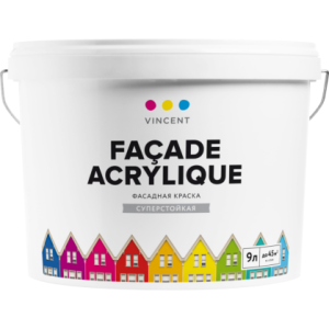 Краска фасадная суперстойкая Vincent Facade Acrylique F 2 матовая ЖБ база C 9 л
