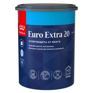 Краска для влажных помещений Tikkivala Euro Extra 20 база A 0.9 л