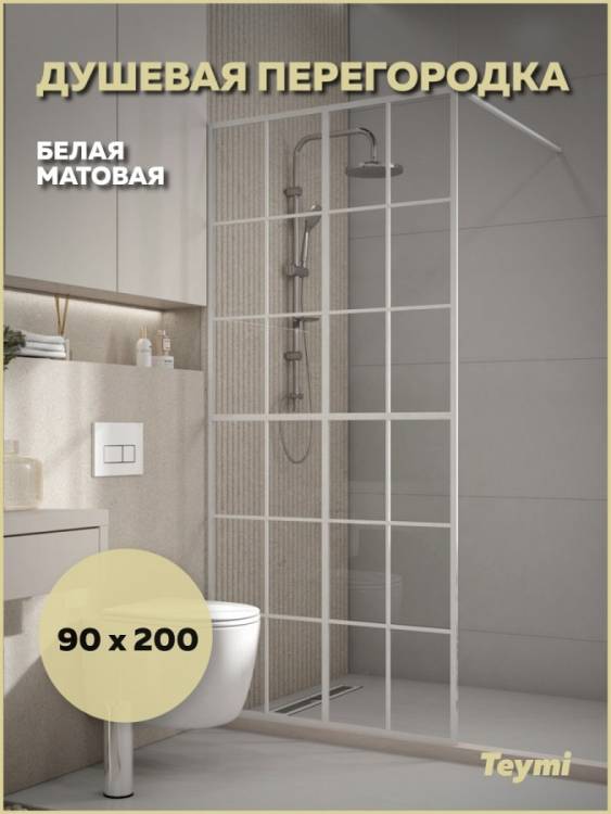 Душевая перегородка Teymi Helmi T00302 профиль белый матовый, стекло прозрачное, 90x200