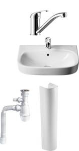 Комплект Раковина Roca Debba 55x44 + Пьедестал Roca Debba 33799000Y + Смеситель Rossinka Y Y35-22 + Сифон Wirquin Минор с отводом для стиральной машины