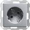 Розетка Gira System 55 Schuko с/з со шторками 16A 250V безвинтовой зажим алюминий 041826