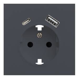 Лицевая панель для розетки 2к+з с USB A+C Rikett 35637 BT базальт