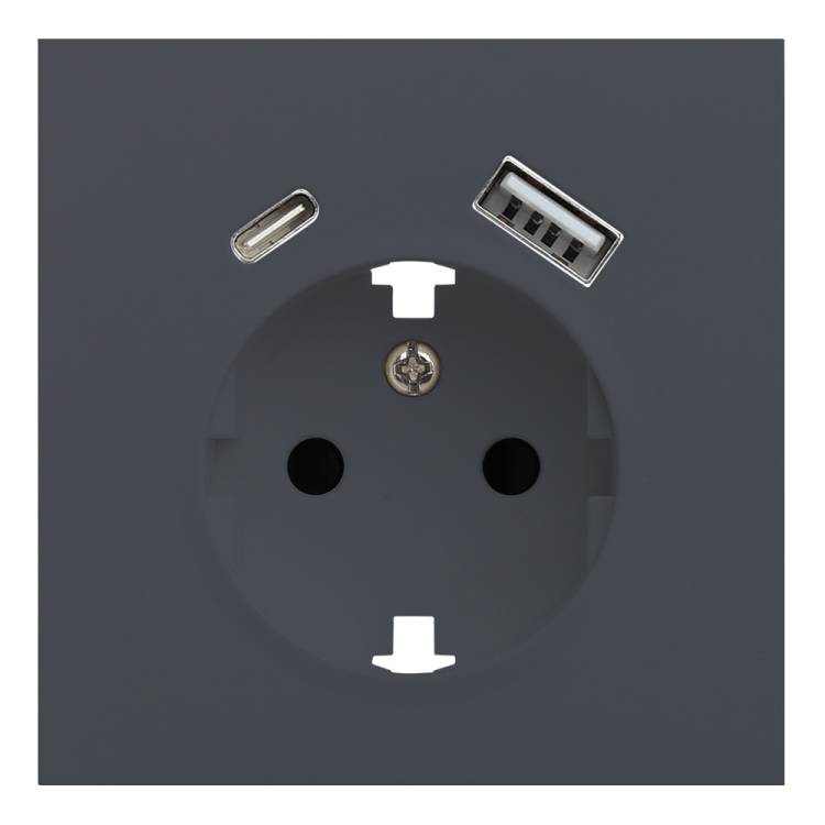 Лицевая панель для розетки 2к+з с USB A+C Rikett 35637 BT базальт