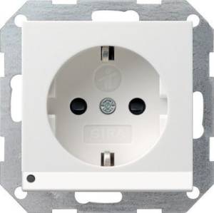 Розетка Gira System 55 Schuko с/з со шторками подсветкой 16A 250V безвинтовой зажим чисто-белый шелковисто-матовый 117027