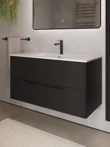 Тумба с раковиной Agger Свит SWE1000ETBL-31000W черная матовая, 100 см