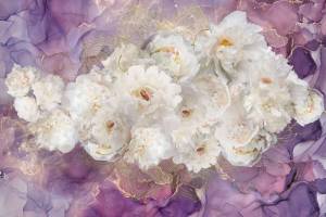 3D Фотообои Artegrafico «Роскошные пионы на лавандовом мраморе» RC-007 акварель
