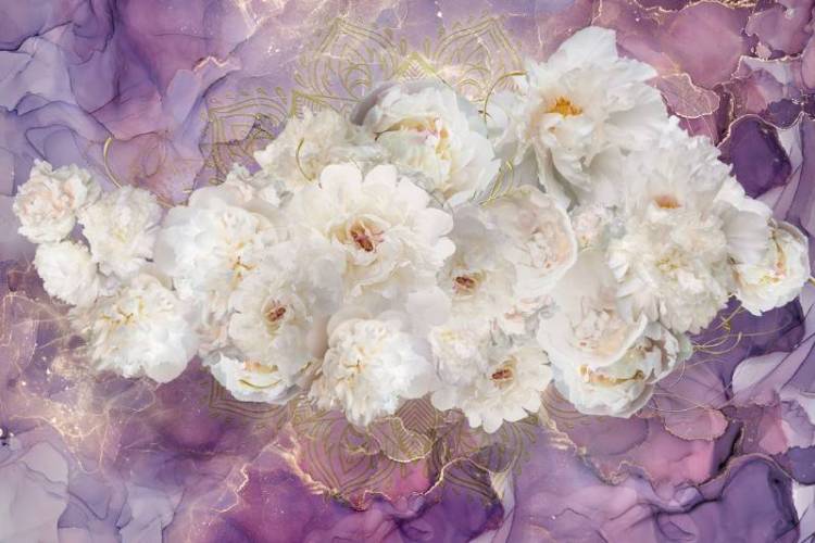 3D Фотообои Artegrafico «Роскошные пионы на лавандовом мраморе» RC-007 акварель