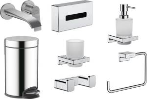 Комплект смеситель Hansgrohe Vivenis + набор аксессуаров для ванной, 7 предметов, хром