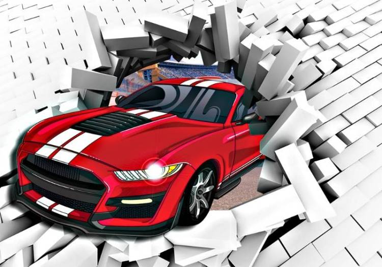 3D Фотообои Artegrafico «Нарисованная машина сквозь стену» CAR-038 канвас