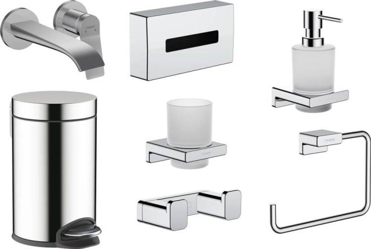 Комплект смеситель Hansgrohe Vivenis + набор аксессуаров для ванной, 7 предметов, хром