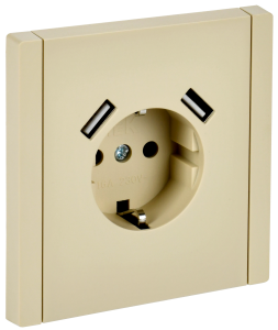 Розетка 1-местная с заземлением, шторками и USB Type A+A IEK Forte&Piano FP-R14-16-U21-D31-K10 ваниль
